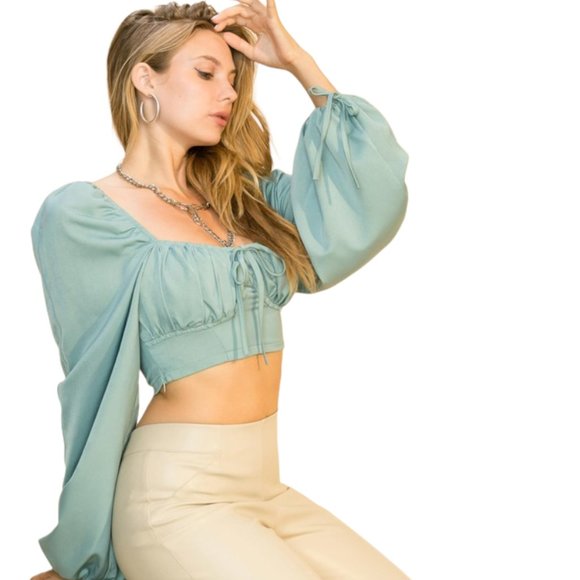 Hyfve Lantern Sleeve Tie Front Crop Top - Picture 5 of 8